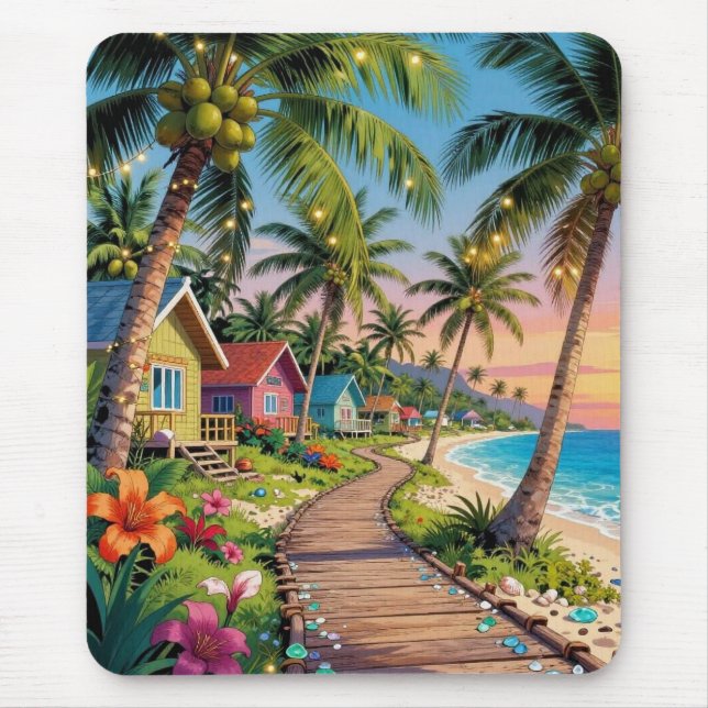Tropisches Paradies Küsten Strandhaus Ozean  Mousepad (Vorne)