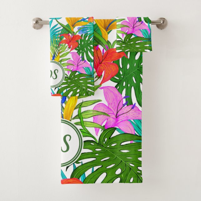 Tropisches Paradies-Laub u. Flora - Monogramm Badhandtuch Set (Insitu)
