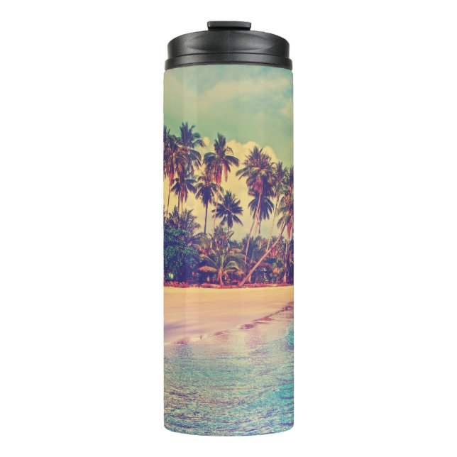 Tropisches Paradies: Meer, Hotel, Strand. Thermosbecher (Vorderseite)