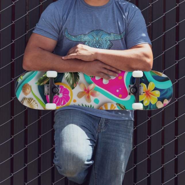 Tropisches Paradies mit bunten Blume und Obst Skateboard (Außenbereich 3)