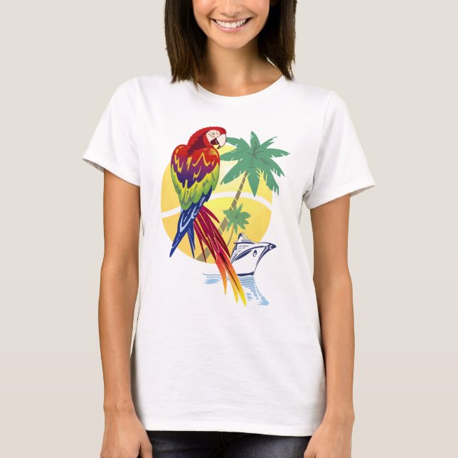 Tropisches Paradies mit Macaw und Kreuzschiff T-Shirt (Vorderseite)