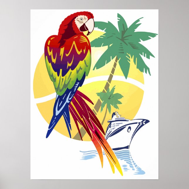Tropisches Paradies mit See- und Kreuzfahrtschiff Poster (Vorne)