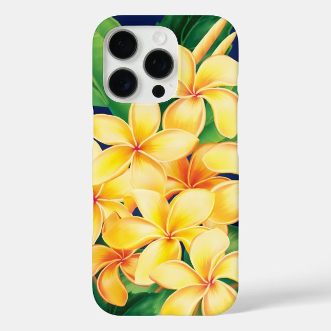 Tropisches Paradies Plumeria Hawaiian Illustration iPhone 16 Pro Hülle (Rückseite)