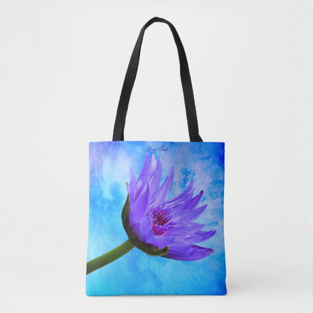 Tropisches Paradies-Quadrat-lila blauer Text Tasche (Vorderseite)