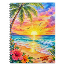 Tropisches Paradies Sonnenuntergang Aquarell Stran