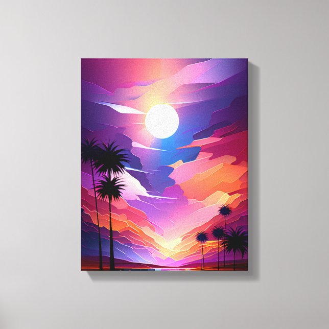 Tropisches Paradies: Sonnenuntergang mit Palmen Leinwanddruck (Vorderseite)