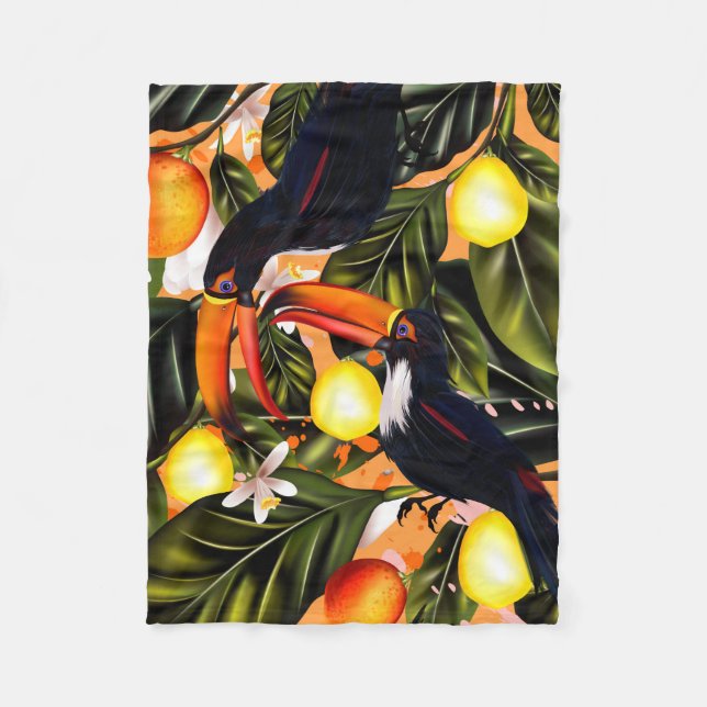 Tropisches Paradies. Toucans und Zitrusfrucht Fleecedecke (Vorderseite)