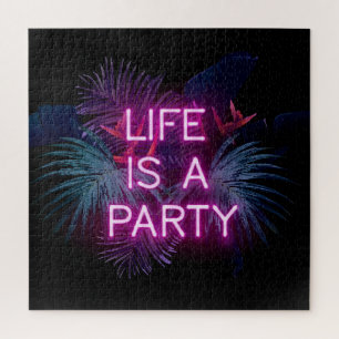 Tropisches Party, Blätter aus Neonpalmen.