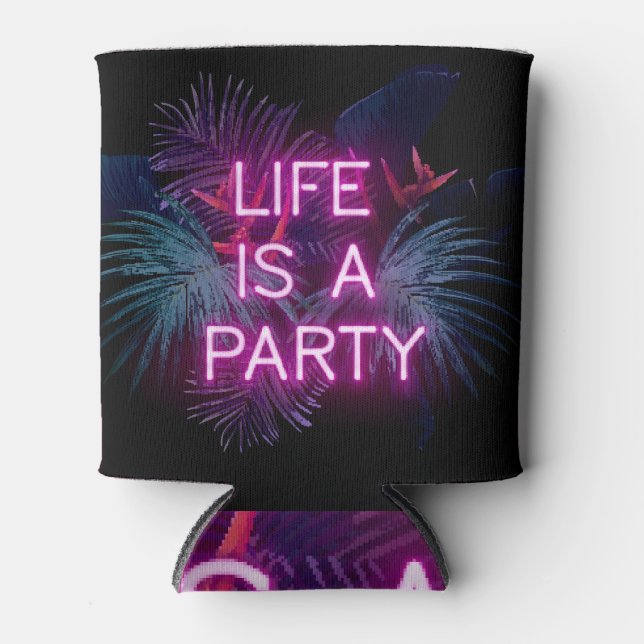 Tropisches Party, Blätter aus Neonpalmen. Dosenkühler (Vorderseite)