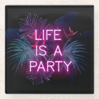 Tropisches Party, Blätter aus Neonpalmen. Glasuntersetzer