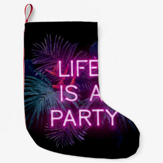 Tropisches Party, Blätter aus Neonpalmen. Kleiner Weihnachtsstrumpf