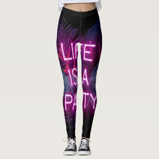 Tropisches Party, Blätter aus Neonpalmen. Leggings