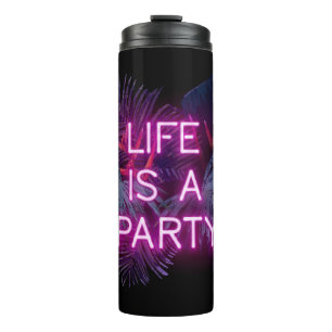 Tropisches Party, Blätter aus Neonpalmen. Thermosbecher