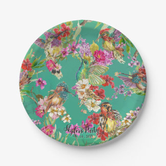 Tropisches Party Floral Hummingbirds Pappteller