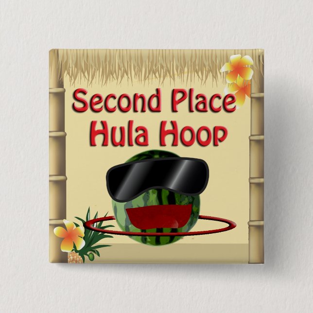 Tropisches Party Tiki Hut 2. Platz Hula Hoop Button (Vorderseite)