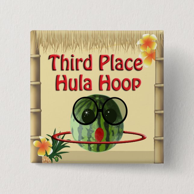 Tropisches Party Tiki Hut 3. Platz Hula Hoop Button (Vorderseite)