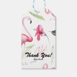 Tropisches Partygeschenk Rosa Flamingo & Hibiskus Geschenkanhänger
