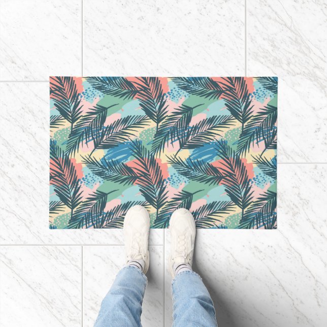 Tropisches Pastell-Leaf-Muster Fußmatte (Indoor)
