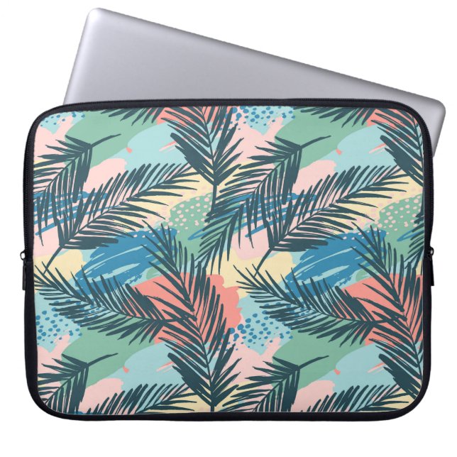 Tropisches Pastell-Leaf-Muster Laptopschutzhülle (Vorderseite)