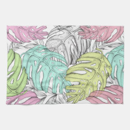 Tropisches Pastellmonstera-Blatt Wasserfarbmuster Geschirrtuch