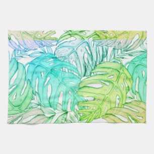 Tropisches Pastellmonstera-Blatt Wasserfarbmuster Geschirrtuch
