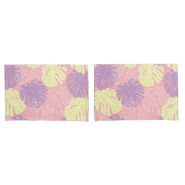 Tropisches Pastellrosa Gelbes Monstera-Dschungelbä Kissenbezug (Vorderseite-Set)