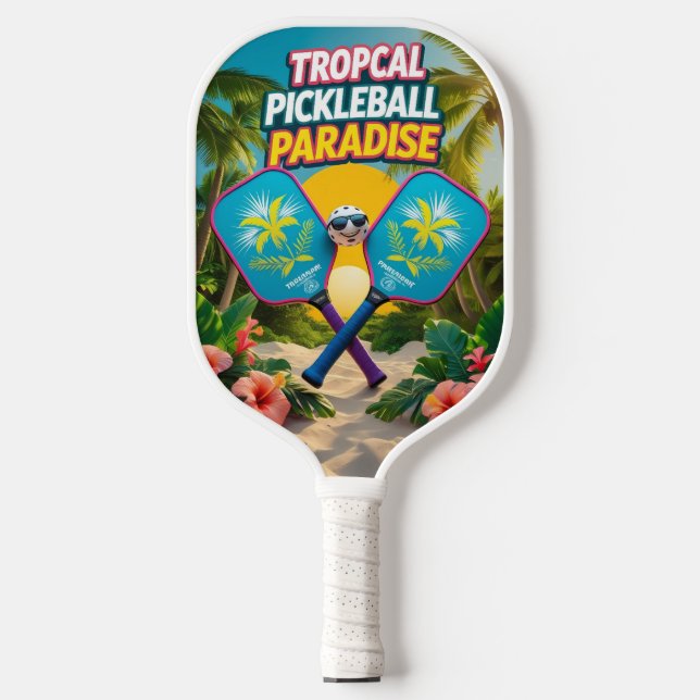 Tropisches Pickleball Fun Paddle - Palmen und Hibi (Vorderseite)