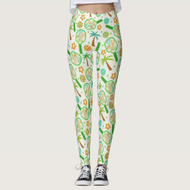 Tropisches Pickleball mit Ballen in Grün und Orang Leggings