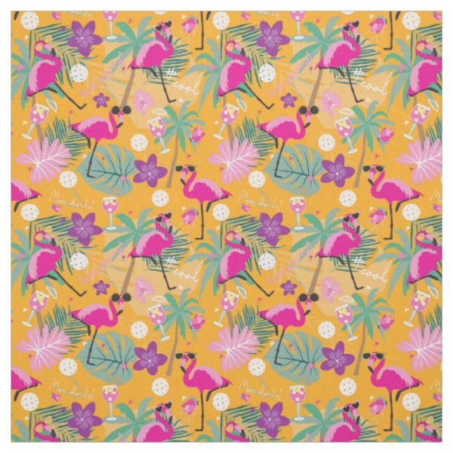 Tropisches Pickleball mit Flamingos, gelb Stoff (Muster)