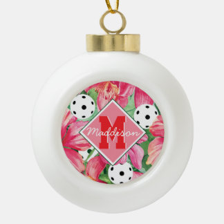 🌺 🌴 tropisches Pickleball mit Hibiskus, mit Name Keramik Kugel-Ornament