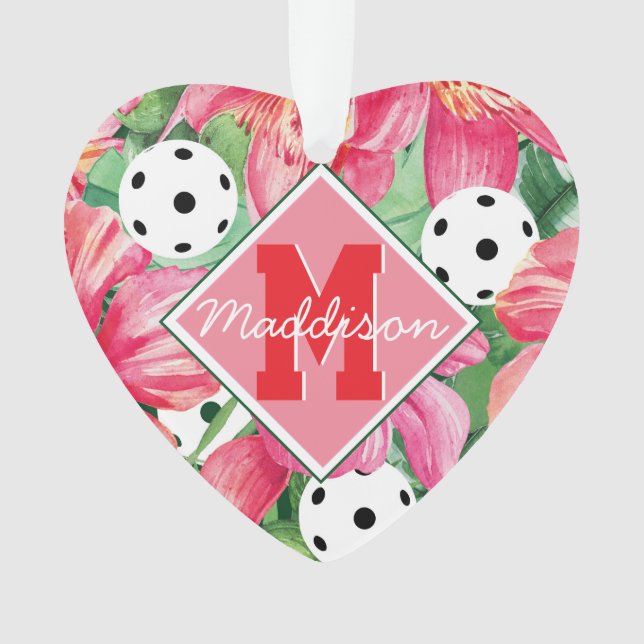 🌺 🌴 tropisches Pickleball mit Hibiskus mit Text Ornament (Vorderseite)