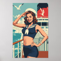 Tropisches Pin-Up-Mädchen im Matrosenlook – Retro-