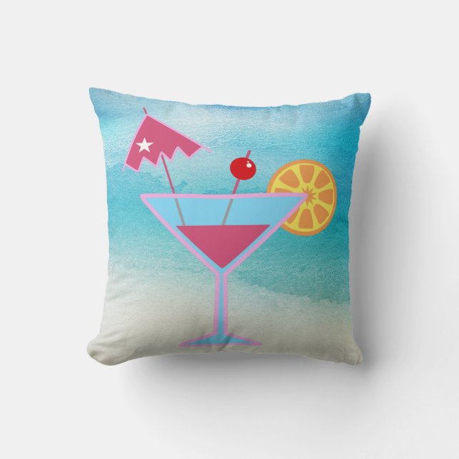 Tropisches Pink & Blue Cocktail Abstraktes Meer Kissen (Vorderseite)