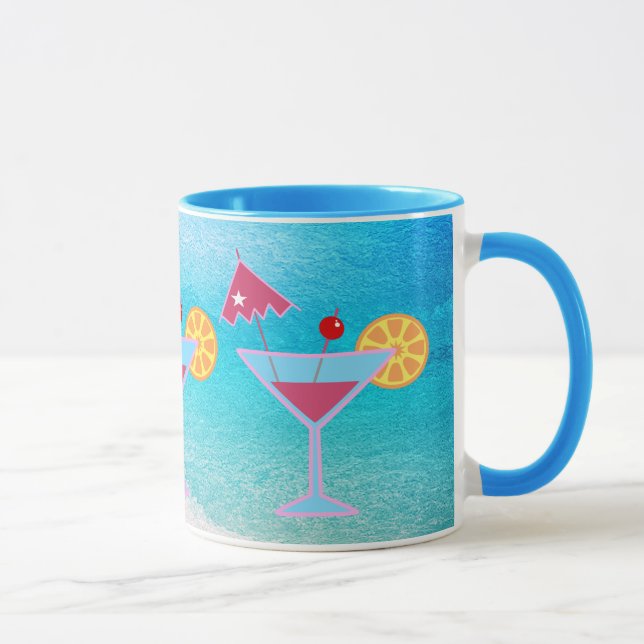 Tropisches Pink & Blue Cocktail Abstraktes Meer Tasse (Rechts)