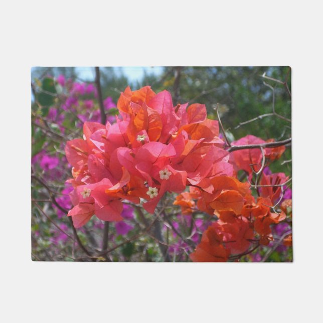 Tropisches Pink Bougainvillea Insel Floral Fußmatte (Vorderseite)
