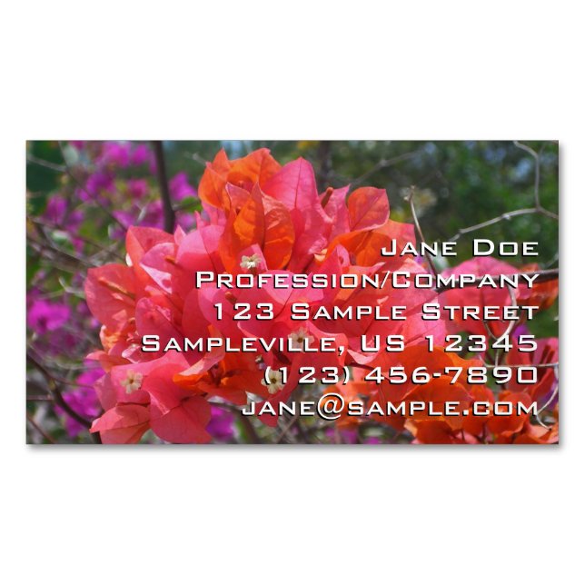 Tropisches Pink Bougainvillea Insel Floral Magnetische Visitenkarte (Vorderseite)