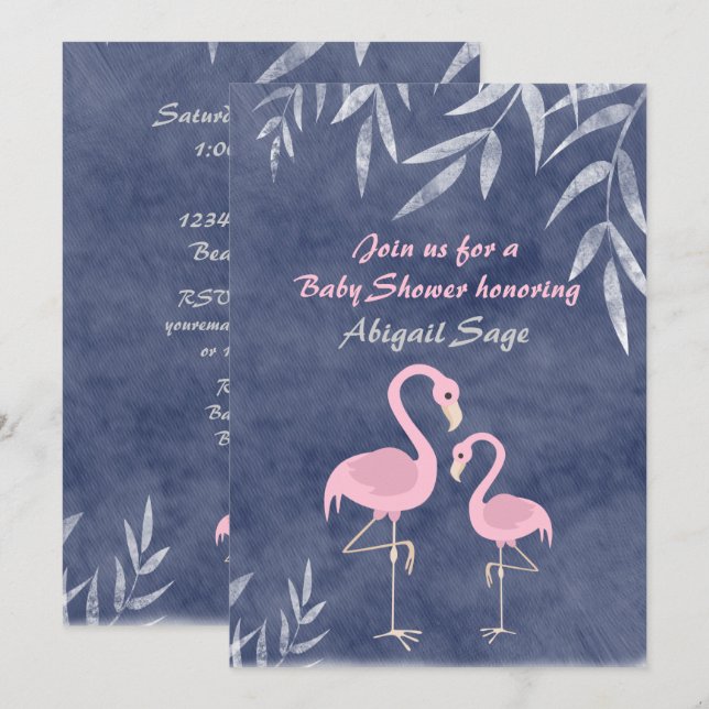 Tropisches Pink Flamingo Beach Baby Dusche laden e Einladung (Vorne/Hinten)