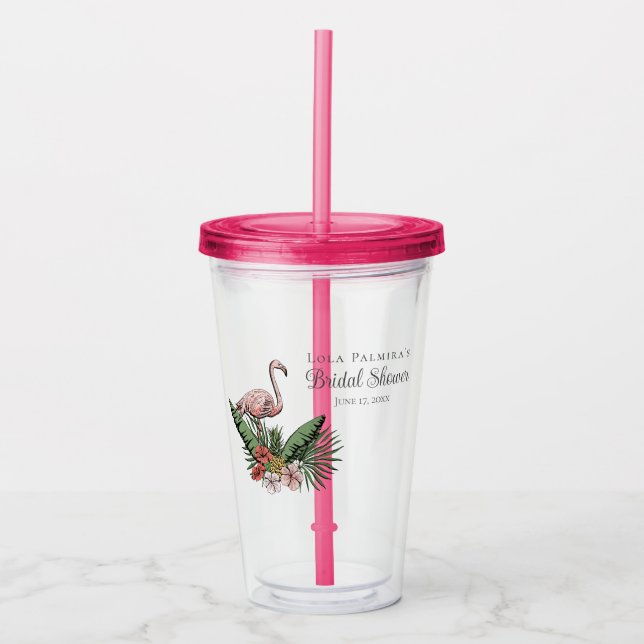 Tropisches Pink-Flamingo-Brautparty Acryltrinkbecher (Vorderseite)