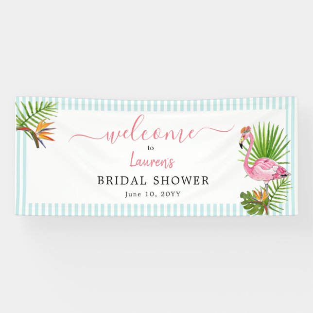 Tropisches Pink Flamingo Brautparty Banner (Horizontal)