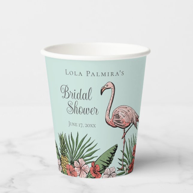 Tropisches Pink-Flamingo-Brautparty Pappbecher (Vorderseite)