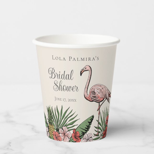 Tropisches Pink-Flamingo-Brautparty Pappbecher (Vorderseite)