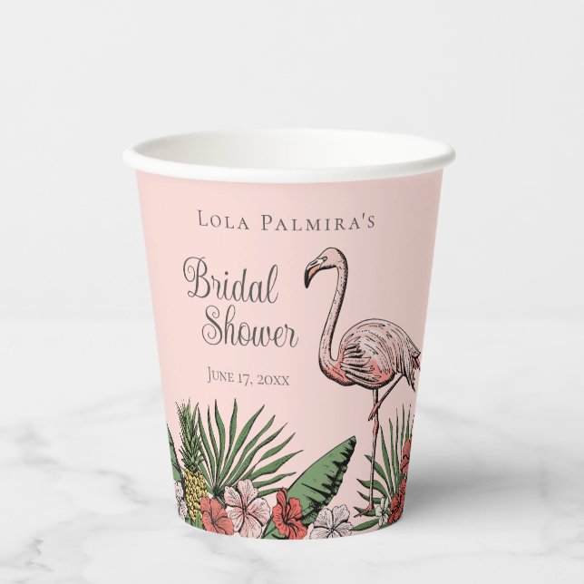 Tropisches Pink-Flamingo-Brautparty Pappbecher (Vorderseite)