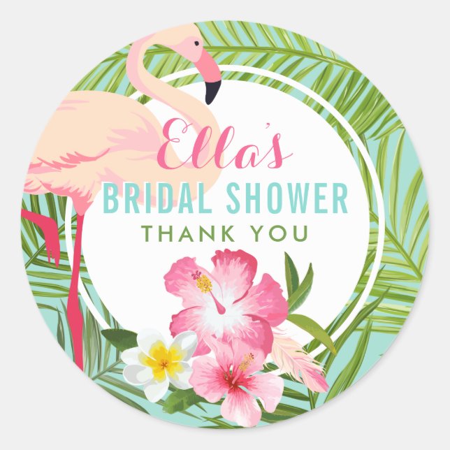 Tropisches Pink Flamingo Brautparty Runder Aufkleber (Vorderseite)