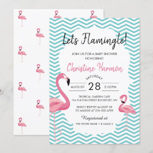 Tropisches Pink Flamingo Chevrons Beach Baby Dusch Einladung