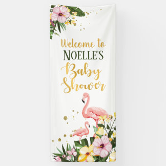 Tropisches Pink Flamingo Floral Gold Baby Dusche Banner