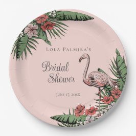 Tropisches Pink Flamingo Hibiskus Brautparty Pappteller