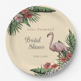 Tropisches Pink Flamingo Hibiskus Brautparty Pappteller
