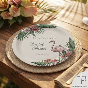 Tropisches Pink Flamingo Hibiskus Brautparty Pappteller