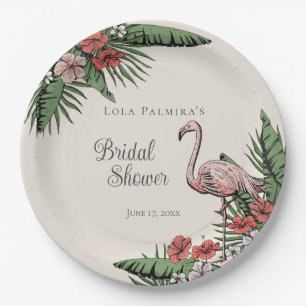 Tropisches Pink Flamingo Hibiskus Brautparty Pappteller