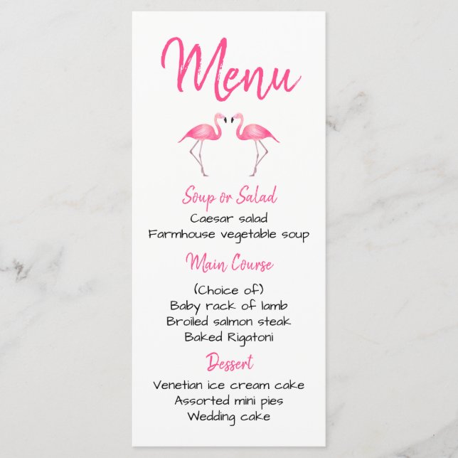 Tropisches Pink Flamingo Menü Hochzeitsmenü Brautp Menükarte (Vorderseite)